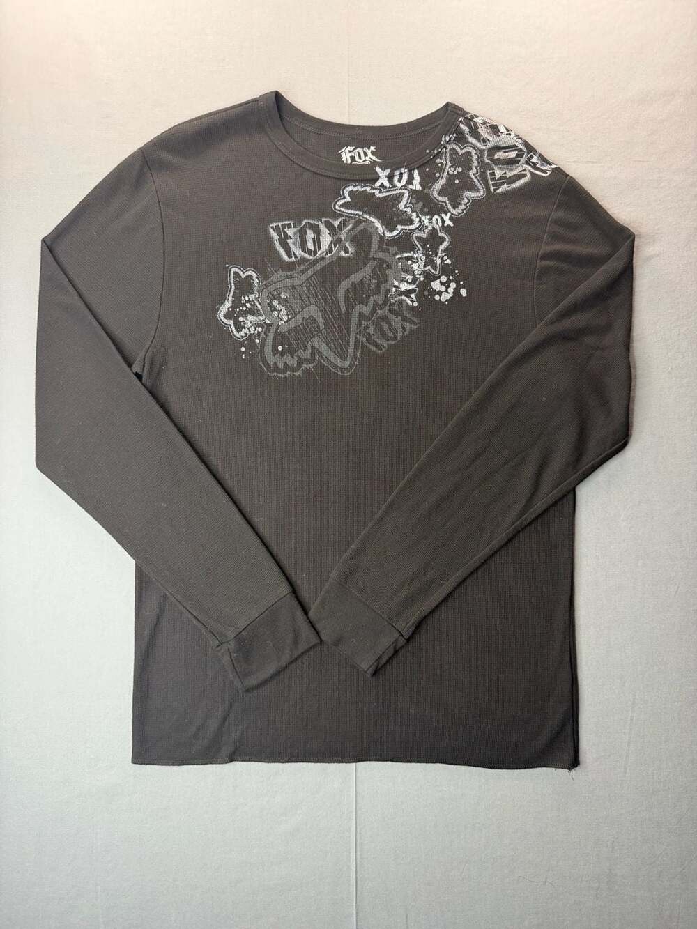 Fox Thermal Long Sleeve Shirt Size XXL Black Graphic Print Y2K Grunge Y2K